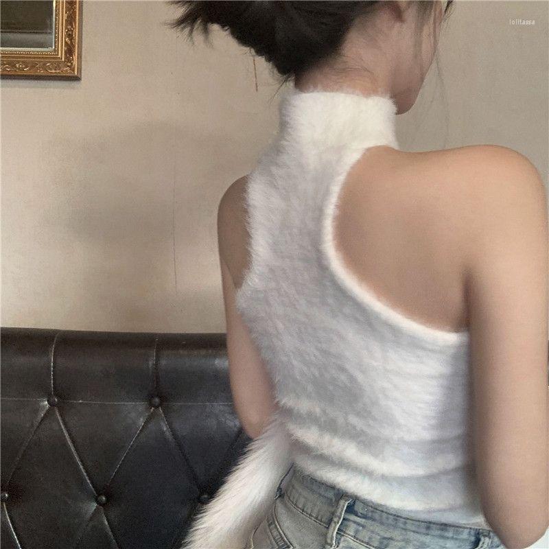 

Women's Tanks Pure Style Sexy Halterneck Mink Down Sweater Camisole Women's Autumn And Winter Inner Bandeau Sleeveless Top, White