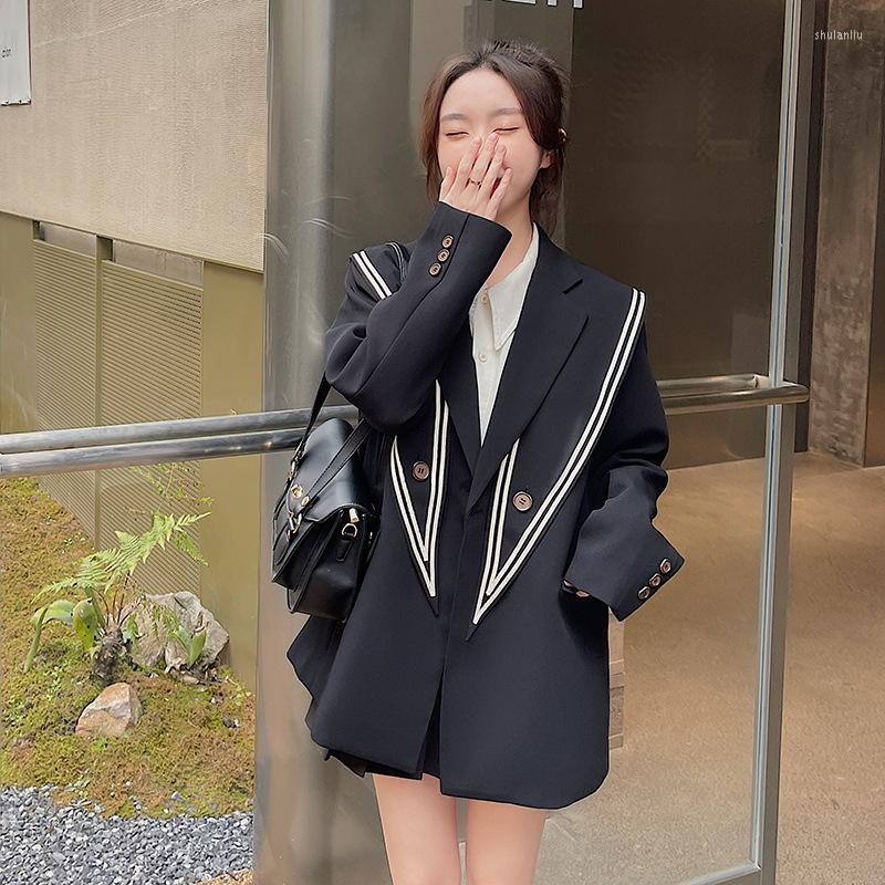 

Women' Suits SuperAen Korean Fashion Navy Collar School Style Suit Coat Version Spring 2023 Women Blazers And Jackets, Black