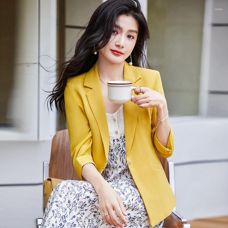

Women' Suits 2023 Office Ladies Yellow Blazer Women Jackets Half Sleeve Work Wear Business Slim OL Styles, White
