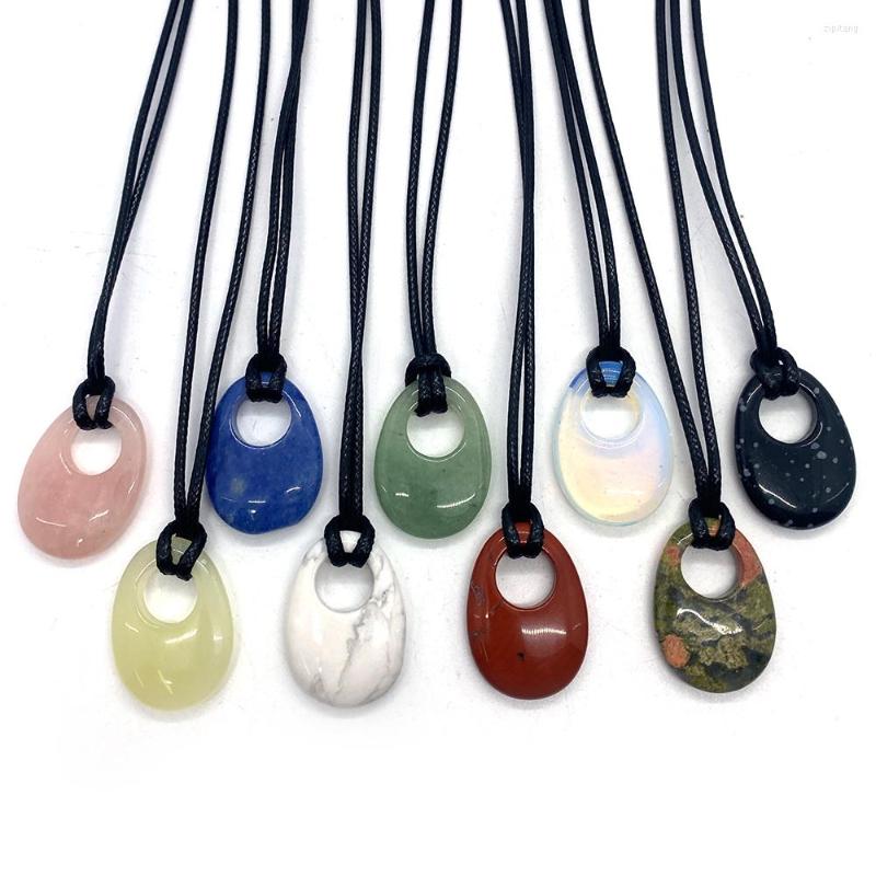 

Pendant Necklaces Exquisite Natural Stone Egg Agate Necklace 25x35mm Charm Crystal Fashion Jewelry DIY Earring Accessories