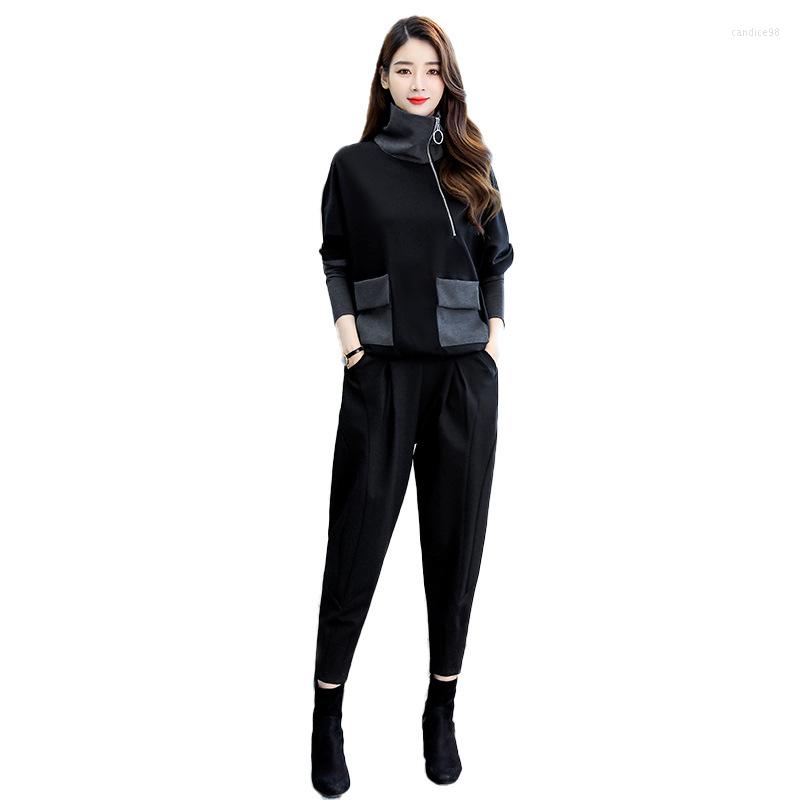 

Work Dresses Spring And Autumn High-neck Long-sleeved Suit 2023 Ladies Two-piece Fashion Dress For Age Reduction Thin Temperament, Black