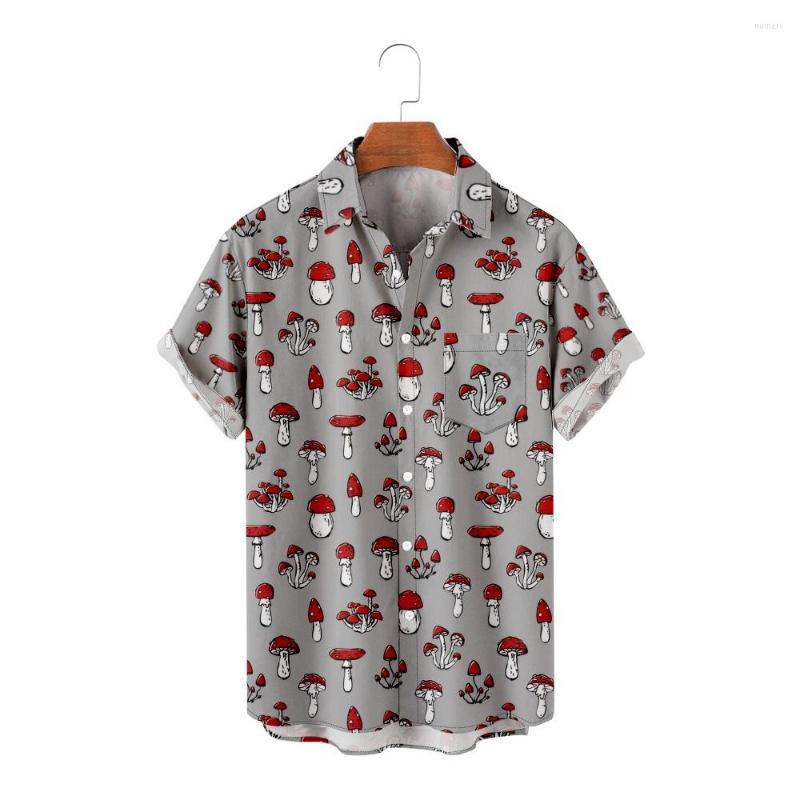 

Men's Casual Shirts Men Fashion Lapel Button Clothing Men's Hawaiian Grey Mushroom Print Shirt Summer Short Sleeve Top