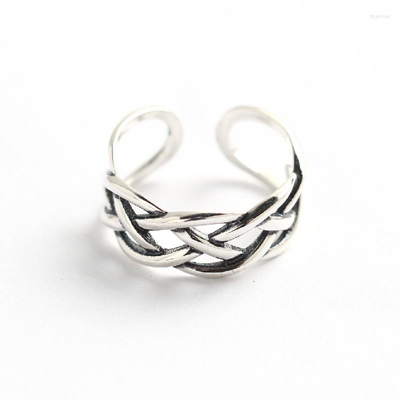 

Cluster Rings Vintage Women Sterlling Silver 925 Adjustable Twisted Knotted Wide Bands Fine Jewelry Statement Ring For Girl Gifts