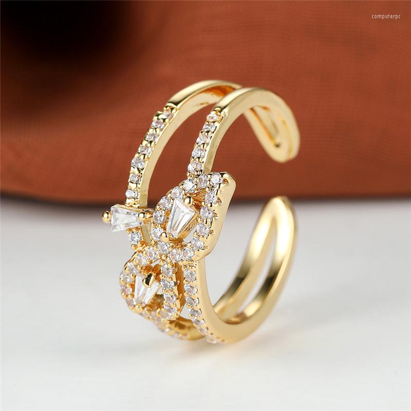 

Wedding Rings Luxury Female White Stone Adjustable Ring Classic Yellow Gold Color Engagement Butterfly Crystal For Women