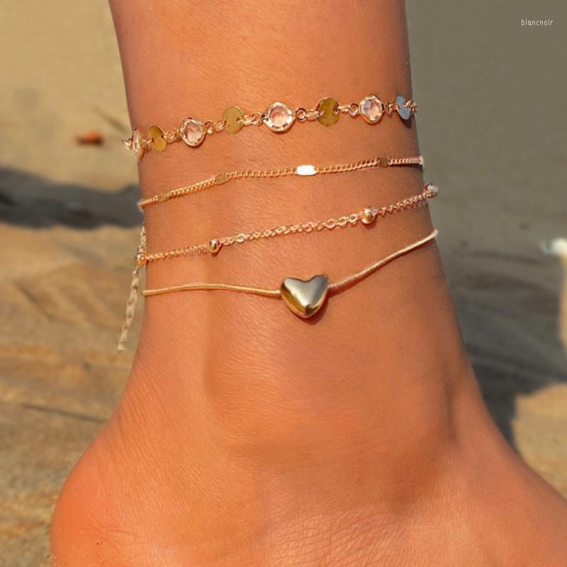 

Anklets Female Summer Beaded Chain Heart Pendant For Women Bohemian Ankle Bracelets Girls Barefoot On Leg Beach Jewelry