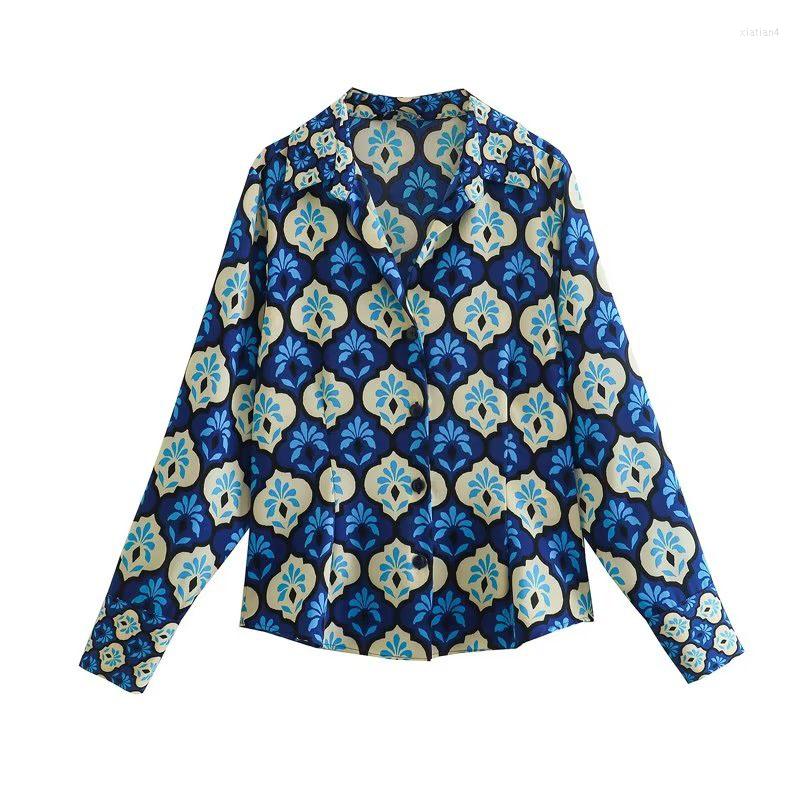 

Women's Blouses ZATRHMBM Women 2023 Flowers Print Blouse Vintage Turn-Down Collar Long Sleeve Top Button Up Female Shirts Blusas Chic, Multi