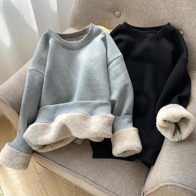 

Men's Hoodies Men Winter Fleece Thickened Sweatshirts Male Retro Casual O-neck Long Sleeve Hoodie Tops 2023 Solid Basic Warm Loose Pullovers, Black