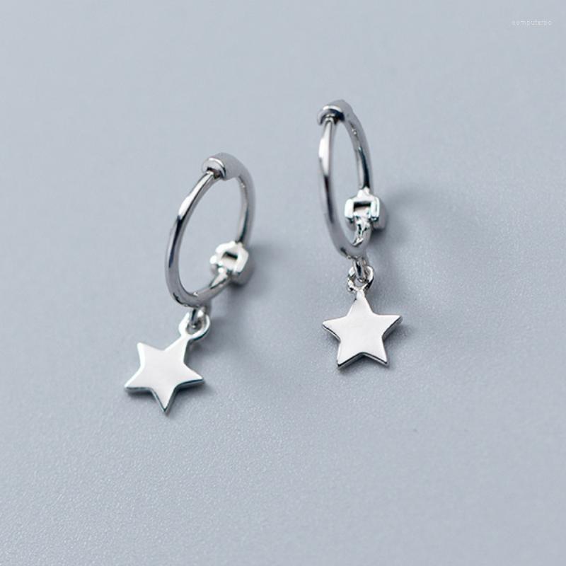 

Hoop Earrings Genuine S925 Sterling Silver For Women Female Simple Gold Star Small Ear Hoops Pentagram Fine Jewelry Bijoux