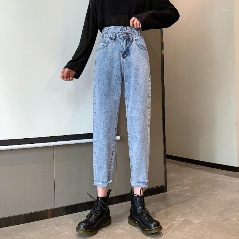 

Women' Jeans 2023 Early Spring Korean Retro Loose Are Thin Versatile High-waisted Trousers Torn Edges And Ankle-length, Blue