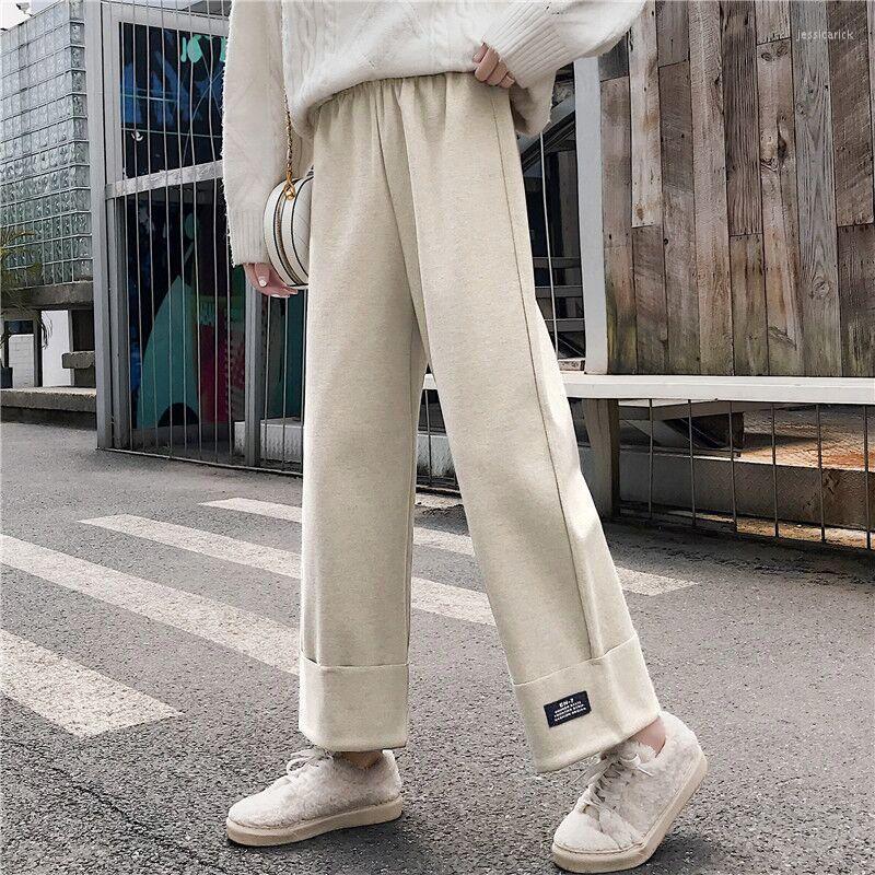 

Women' Pants Richme Fashion Spring Women Trousers Thick Woolen Ladies Wide Leg High Waist Casual Solid Daily Wear Female Clothing, Black