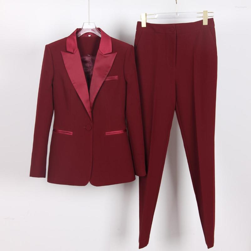 

Women' Two Piece Pants Autumn And Winter 2023 Women' Western Style Suit Pant Set Temperament Commuter High End Fabric Double Breasted, Burgundy