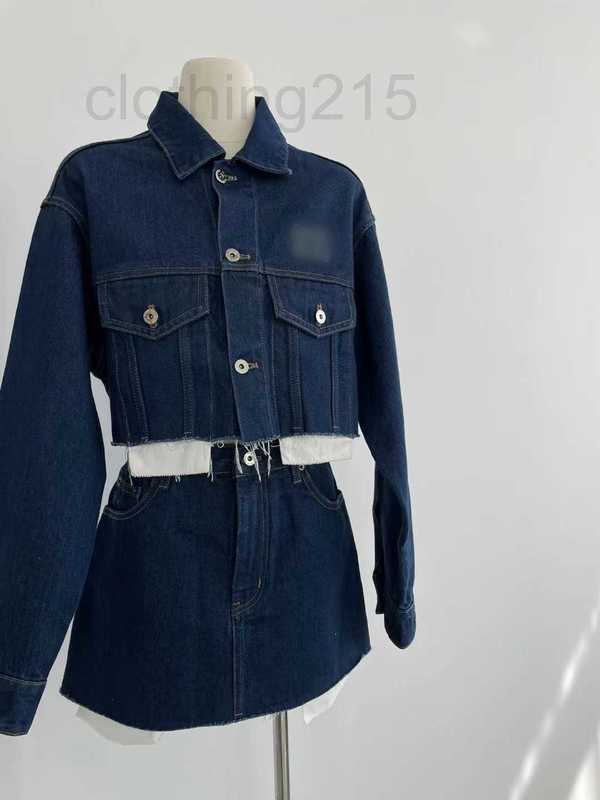 

Two Piece Dress Designer Early Autumn New Letter Embroidery Short Long Sleeve Denim Coat Women ZVVM, Navy