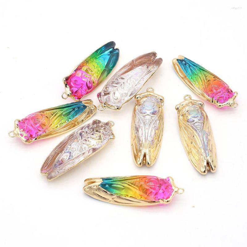 

Pendant Necklaces Natural Semi-precious Stones Golden Cicada Animal Charms For Jewelry Making DIY Necklace Accessories Crafts Gifts 1PC