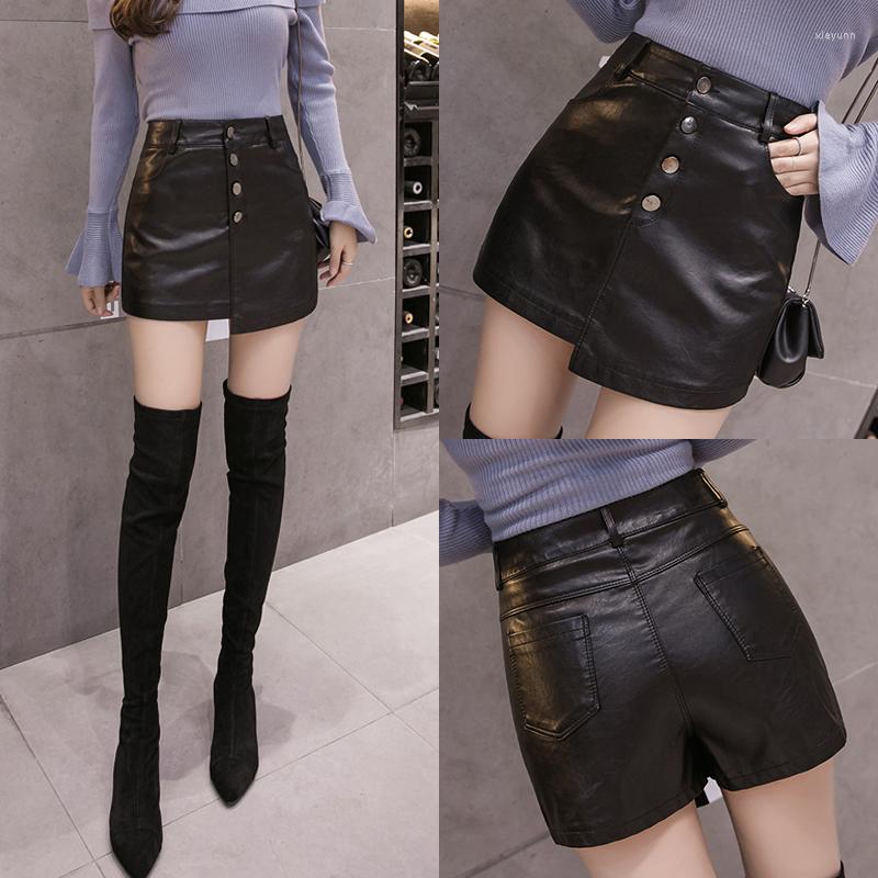 

Women' Shorts 2023 Fall/winter Style Slim And Versatile Korean Version Of Oversize PU Women' Irregular Bag Hip Leather DQ513, Black