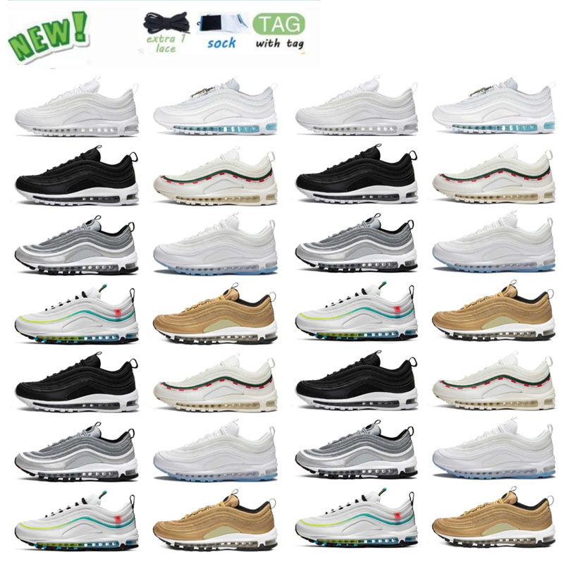 

Wholesale 97s Mens Running Shoes Vapores Triple White Black Golf NRG Lucky and Good MSCHF X INRI Jesus Celestial Men Women Trainer Sneakers, #19 silver bullet
