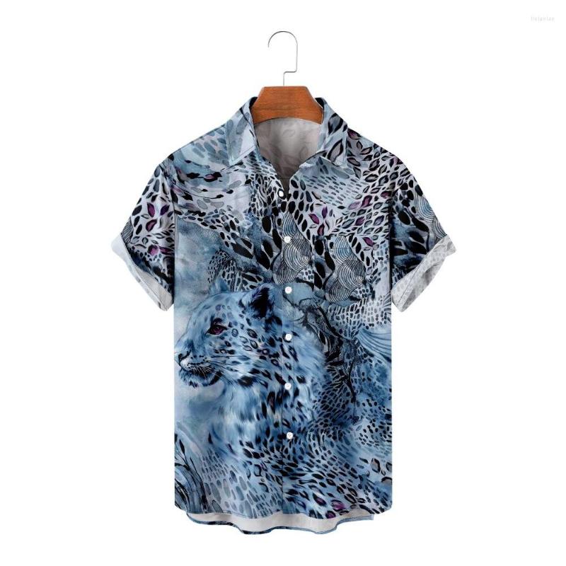 

Men's Casual Shirts High Quality Men's Leopard Printed Lapel Shirt Summer Loose Short Sleeve Beach Streetwear