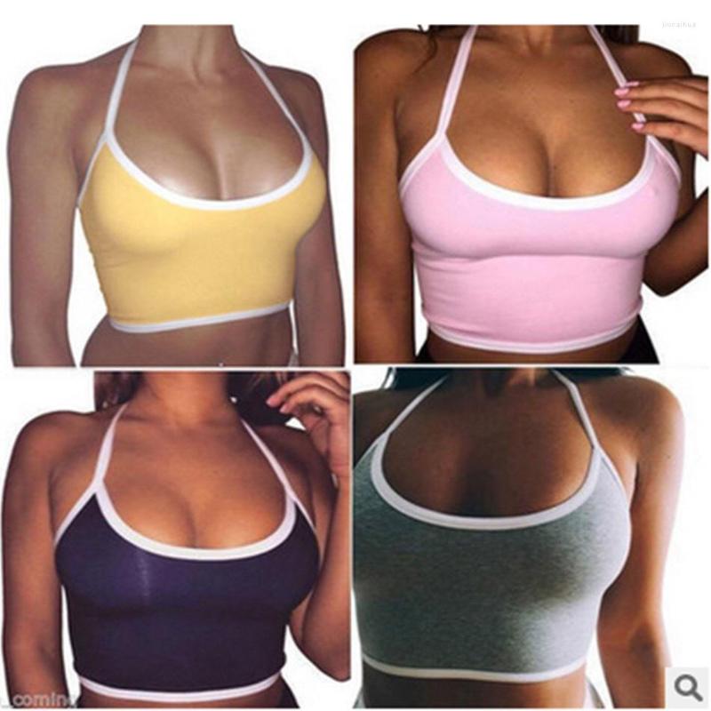 

Women' Tanks 2023 Arrivals Sell Sexy Halter Tight Bustier Fitness Suspender Skinny T-Shirt Girl Dance Vest Women Tank Crop Top, Beige