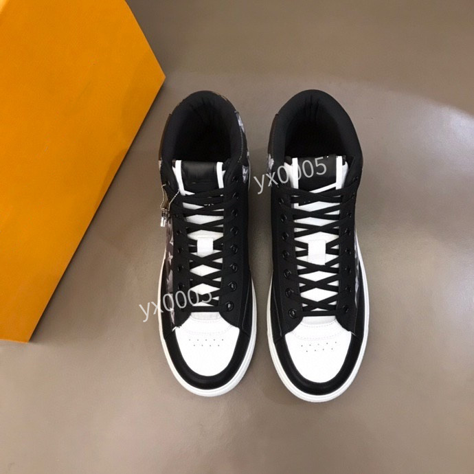 

2023 Men sneakers shoes mens real Leather lace up high top fashion designers casual shoes size38-45, 03