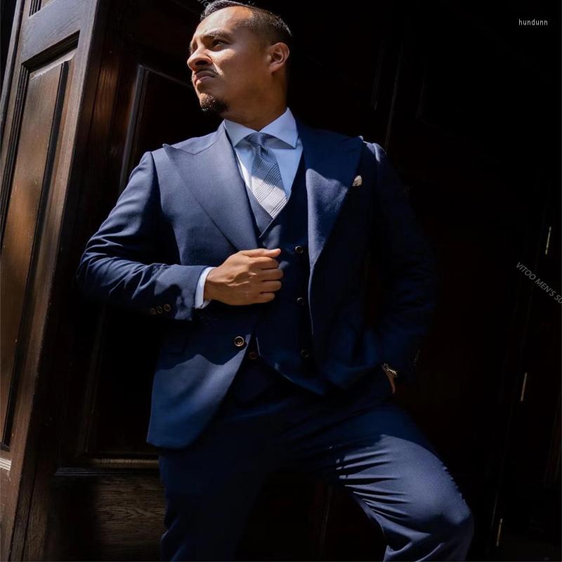 

Men's Suits Arrival Notch Lapel Men's Navy Blue Custom Made One Button Bridegroom Wedding Wear Trendy Casual Blazer 3 Pieces, Picture shown