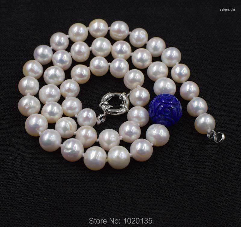 

Chains Freshwater Pearl White Near Round And Lapis Lazuli Carved Nature Beads Necklace Wholesale 18nch FPPJ Wholesalegift