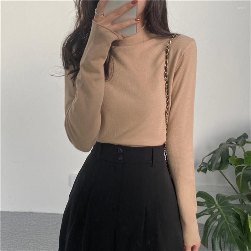 

Women's Sweaters Alien Kitty 25 Colors Mock Neck Casual Bottom Knitted Women Chic High Quality 2023 OL Jumpers Soft Curl Autumn Tops, Black