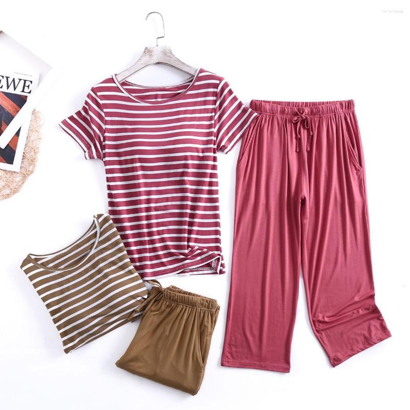 

Women's Sleepwear Modal Printing Striped Pajamas Nightwear Loose Shirt Pants Baggy Homewear Sleep Set Loungewear Women Home Clothes, Green white stripes