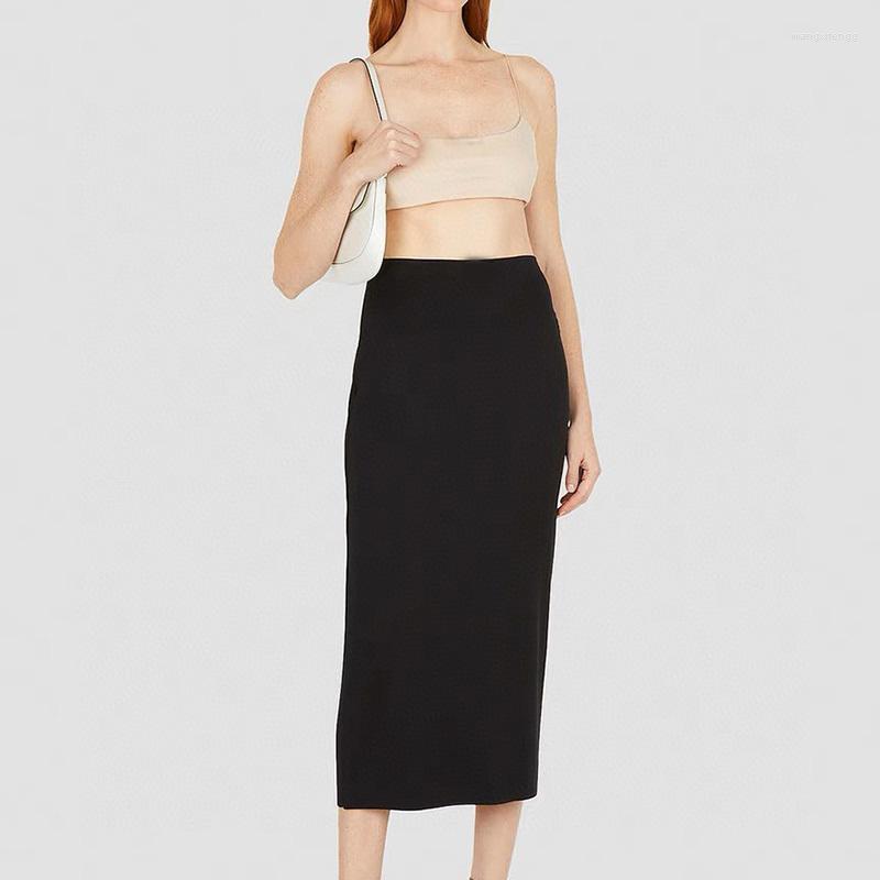 

Skirts 2023 Early Spring Fashion Runway Skirt Women Top Quality Black Stretch Plain Knit Temperament Elegant Lady Slim