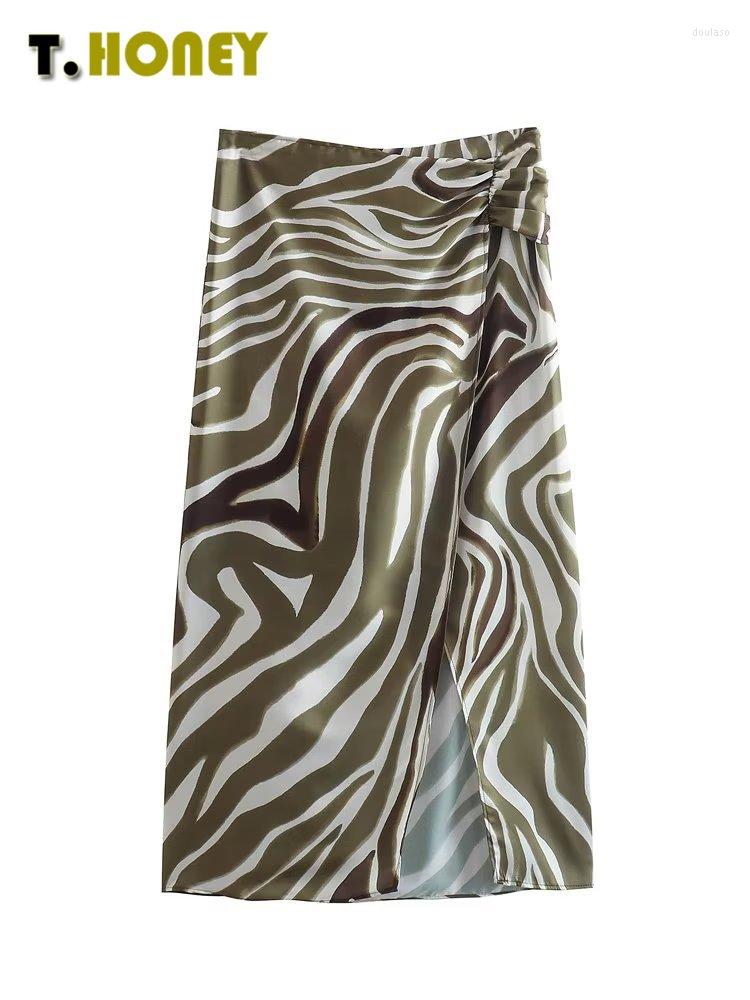 

Skirts Women Fashion Jacquard Print With Side Zipper Straight Skirt Female Vintage Design Front Hem Slit Midi Dress, Light brown