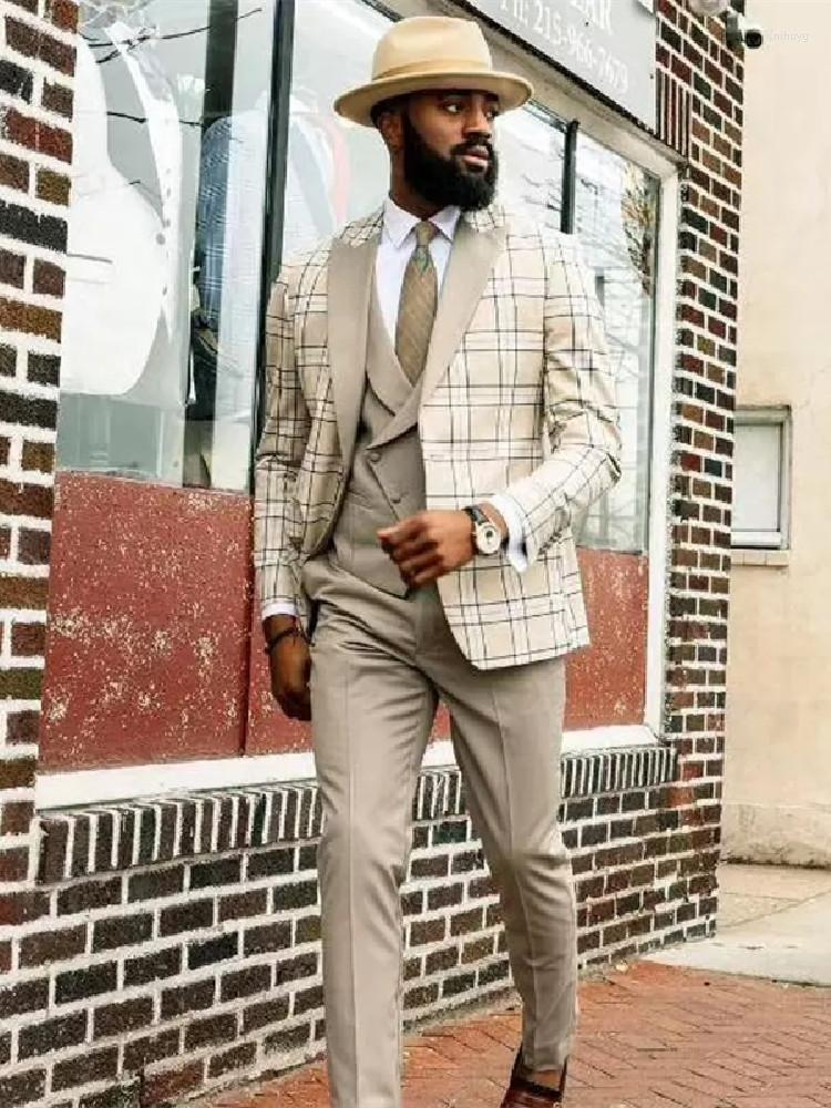 

Men's Suits Gray Men 3 Pieces Blazer Vest Pants Single Breasted Plaid Satin Lapel Tuxedo Slim Wedding Formal Work Causal Tailored, Navy blue