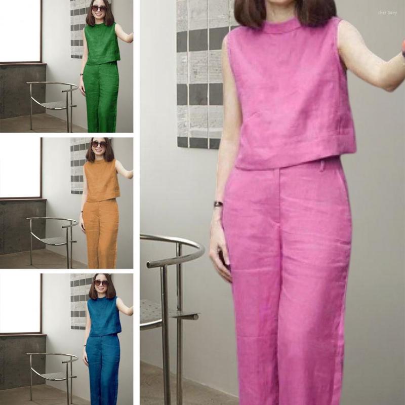

Women' Two Piece Pants 2Pcs/Set Simple Casual Outfit Lightweight Lady O-neck Women Summer Top Matching Set Cool, Blue