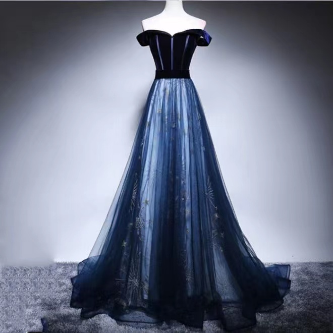 2023 Gradiant Color Evening Dresses One shoulder Empire Waist velvet Chiffon Black Royal Blue Designer Long Cheap Prom Formal Pageant Dress