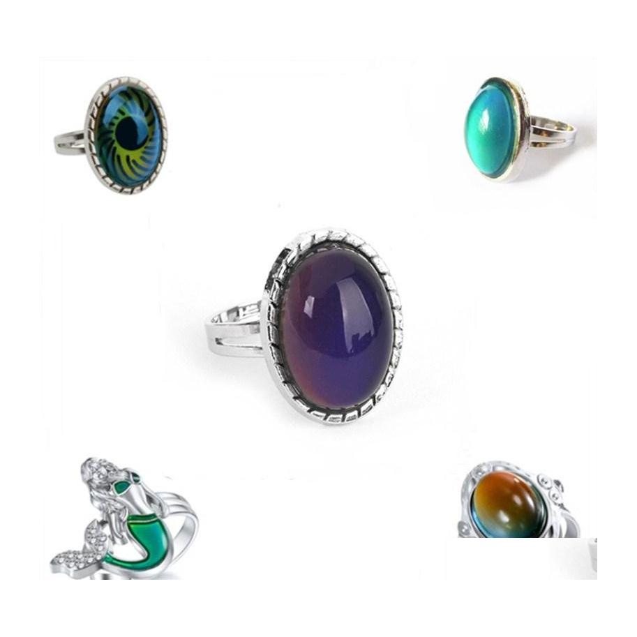 

Cluster Rings Change Mood Ring Round Emotion Feeling Changeable Temperature Control Gems Color Changing For Women Drop Delivery Jewel Dhdtv