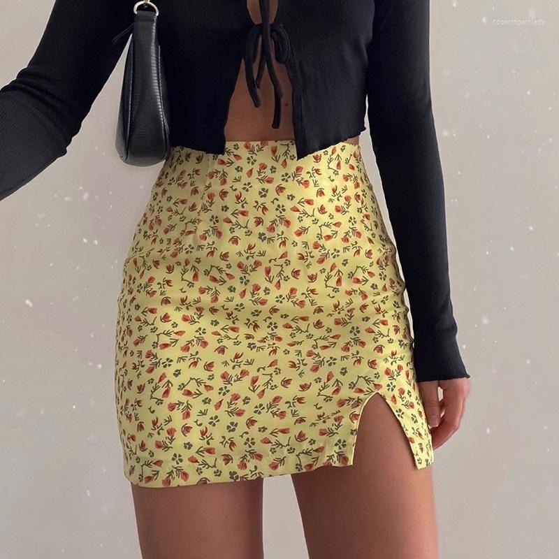 

Skirts Women' Sexy High Waist Floral Print Side Slit Skirt, Black