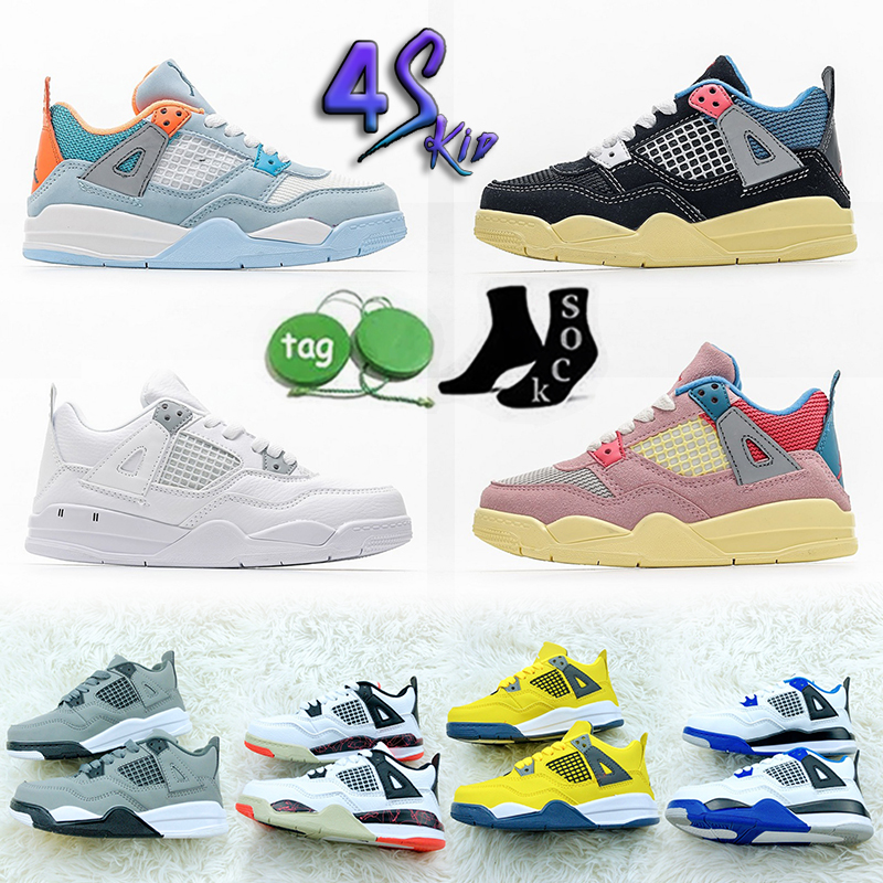 

4 Bred 4s Big kids shoes Jumpman Ma Maniere Photon Dust Red Cement Sail White Oreo Black Cat University Blue Midnight Navy Military young boys Sneakers Sports Trainers, 17