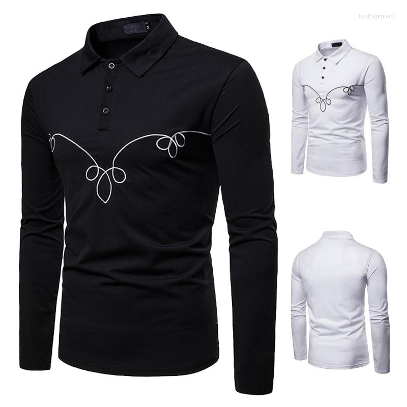 

Men' Polos Spring Wear POLO Solid Color Large Body Chest Pattern Embroidery Lapel Long Sleeve, Black