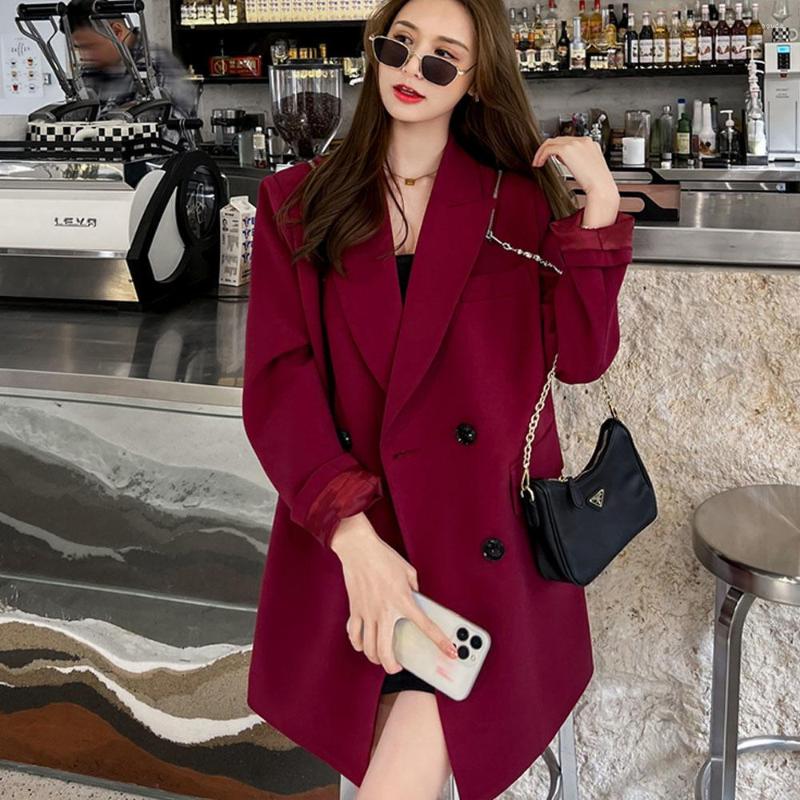 

Women' Suits 2023 Spring Autumn Coat Korean Style Loose Retro Women' Blazers Chain Zipper Red Suit Jackets Ladies Casual Work