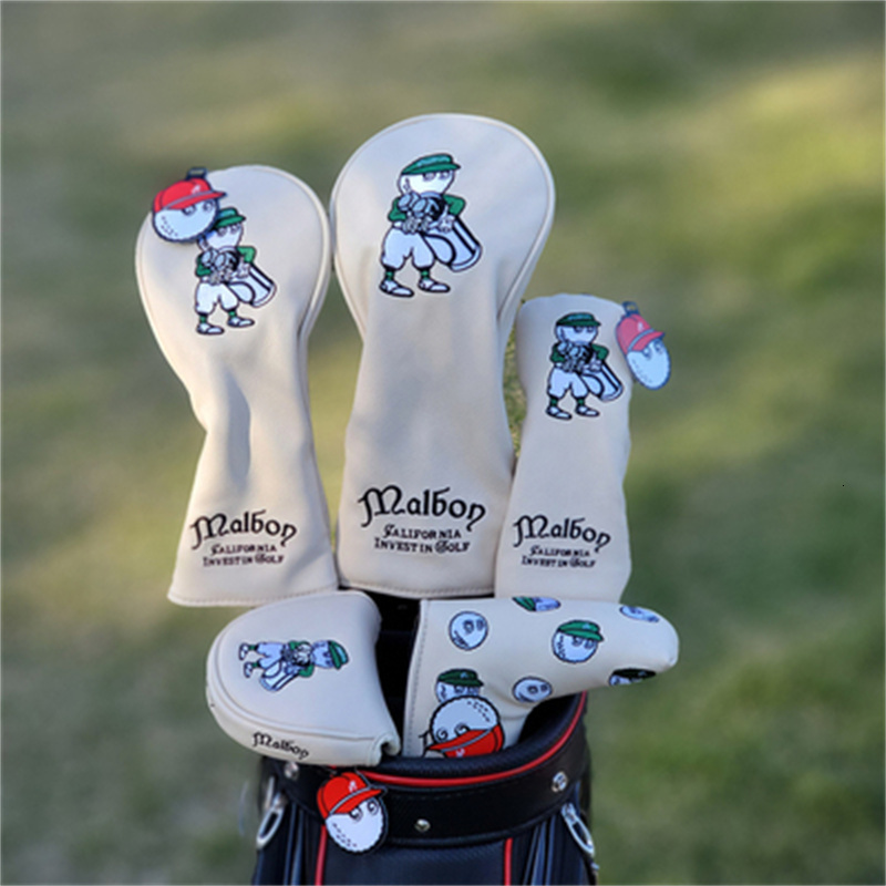 

Other Golf Products Beige Fisherman Hat Club 1 3 5 Wood Headcovers Driver Fairway Woods Cover PU Leather Head Covers Putter 230214