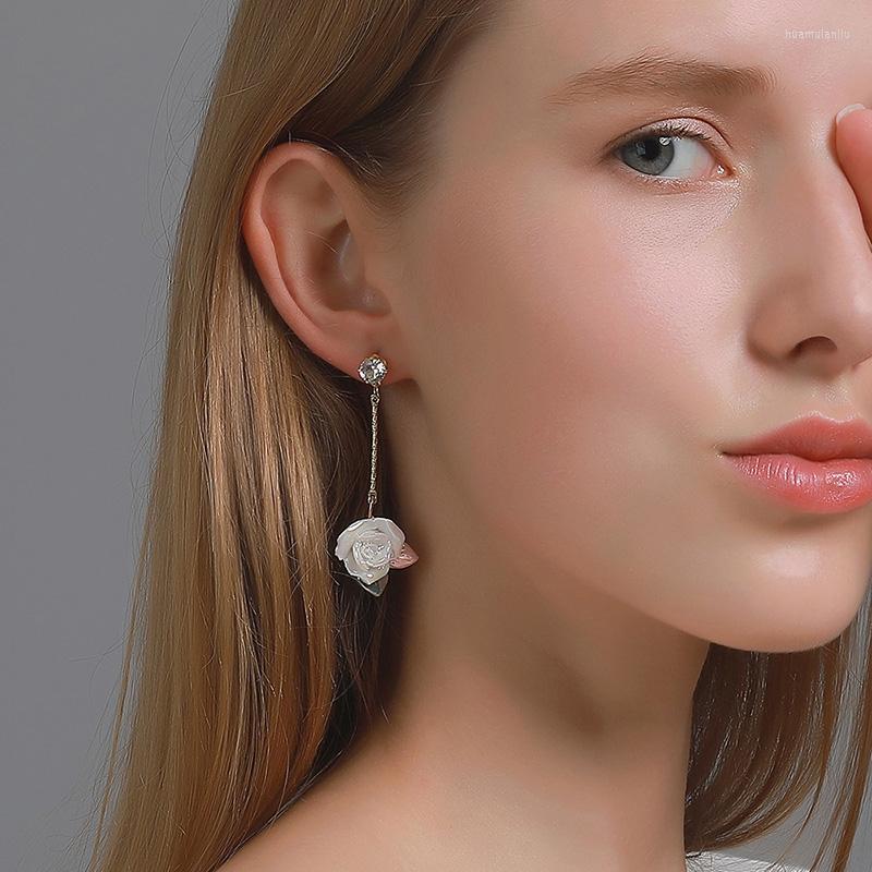 

Dangle Earrings Women Rose Flower Drop Vintage Female Long Tassel Chains Earings Zircon Crystal Floral Earring Party Jewelry