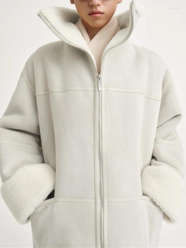 

Women's Fur Women Shawl Turn-Down Collar Thickened Warm Coat Zipper Outerwear Jacket With Pocket