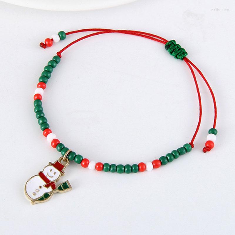 

Charm Bracelets Christmas Snowman Bracelet Glass Seed Beads Handmade Woven Adjustable Party Jewelry Gifts