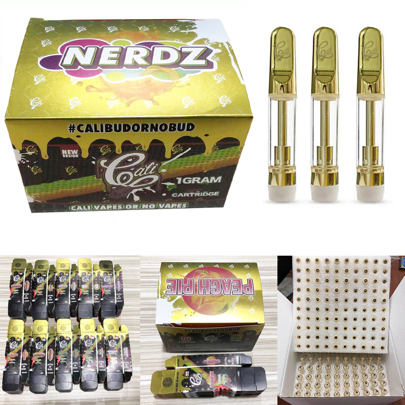 

Cali Plug Vape Carts 0.8ml 1.0ml Ceramic Gold Cartridges Atomizer With Holographic Display Packaging 10 Strains 510 Thread Caliplug Calibud Glass Tank Kits