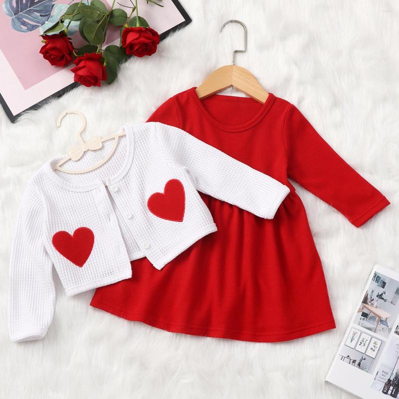 

Girl Dresses Baby Girls Clothes Set Sweet Princess Outfits Autumn Winter Kids Long Sleeve Knitted Lovely Printed Sweater Dress 2pcs, Red