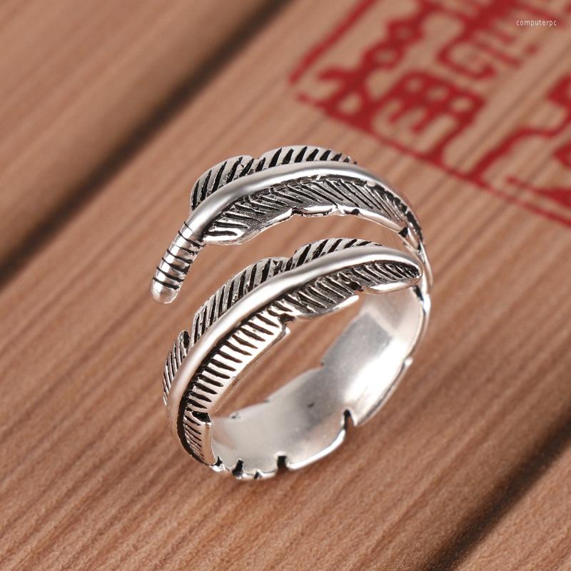 

Wedding Rings Fancy Vintage Big Silver Color Feather For Women Statement Jewelry Ring Anillos Anelli