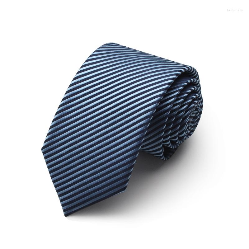 

Bow Ties 2023 Brand Fashion High Quality Men 7CM Navy Blue Striped Necktie Wedding Business Ormal Suit Neck Tie For With Gift Box