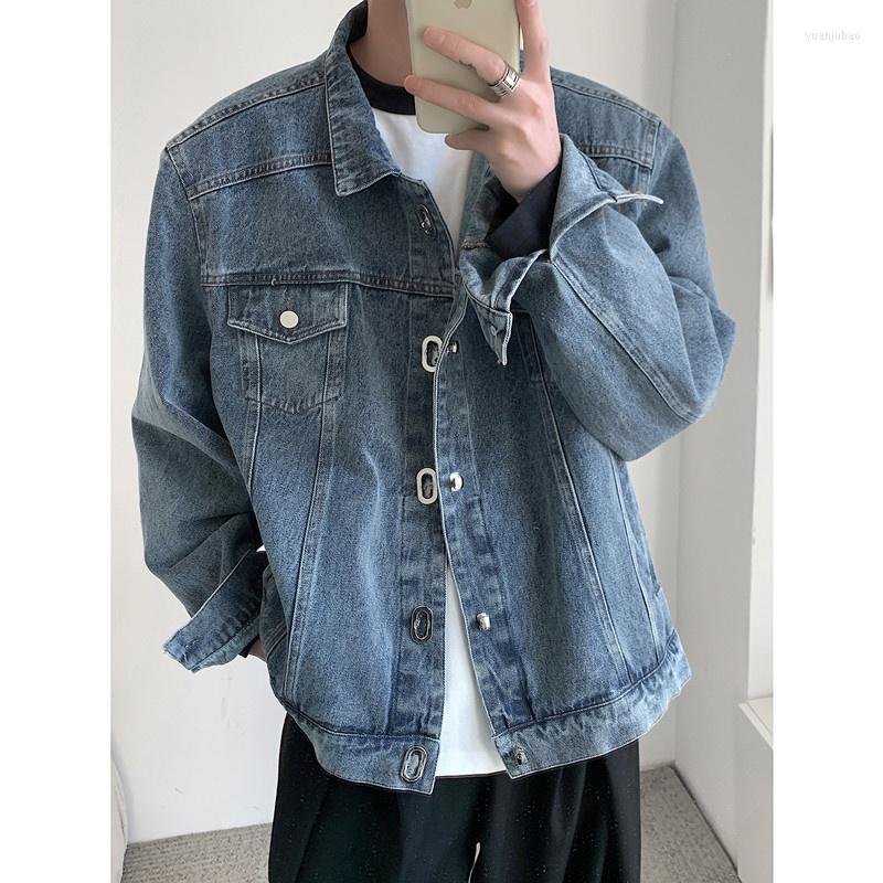 

Men's Jackets Blue Denim Jacket Men Fashion Casual Pocket Streetwear Korean Loose Bomber Oversized Outwear -2XL