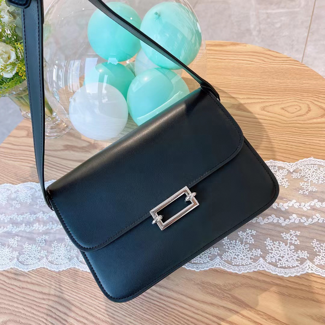 

Single-shoulder bag Women's classic fashion versatile quilted leather flap bag cross-body dual-purpose shoulder strap with sliding, Black
