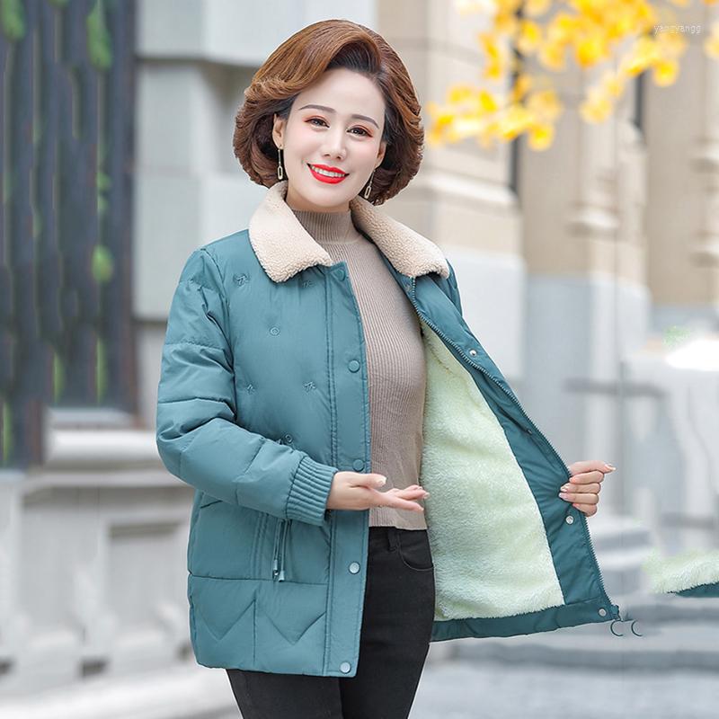 

Women's Trench Coats Women Winter Jacket Add Velvet Warm Cotton Parka Wool Collar Thick Middle Aged Elegant Quilted Coat Plus Size Mom, Black