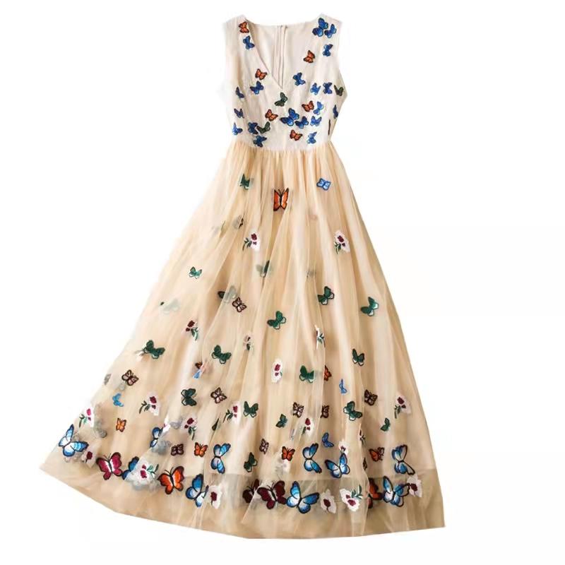 

Casual Dresses Runway 2023 Spring Summer Long Dress Women Fashion Design Sleeveless Mesh Embroidery Elegant Party DressesCasual, Picture shown
