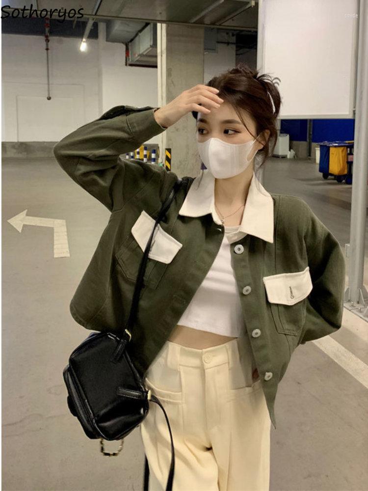 

Women' Jackets Cropped Women Basic Green BF Simple Patchwork Harajuku Korean Style All-match Casual Chic Arrivals Autumn Outerwear, Green jacket