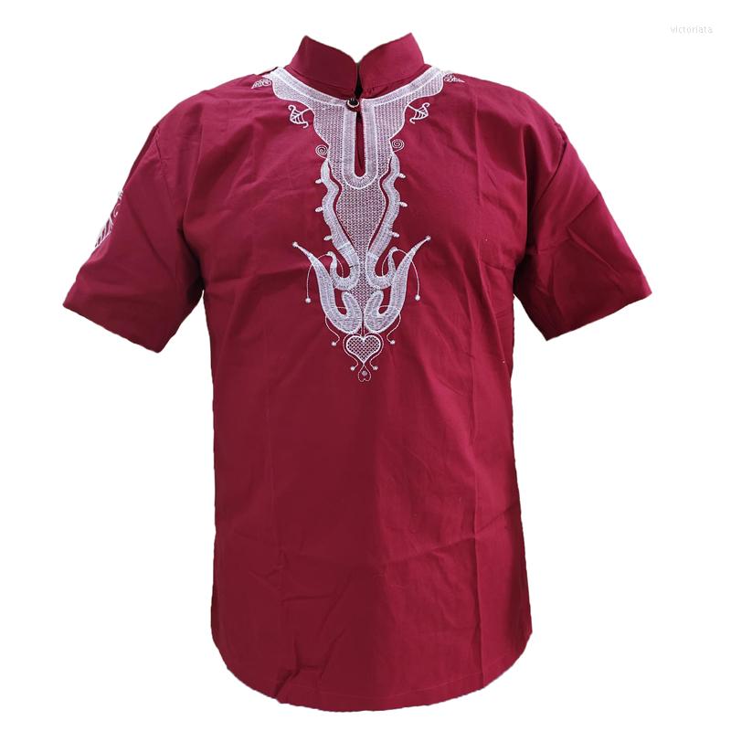 

Men's Polos Arab Mens Tops Ethnic Embroidery Shirts Male Short Kaftan Wedding Clothes, Picture shown